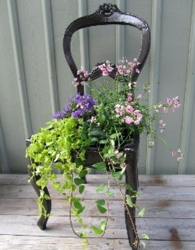 Old chair as a plant stand